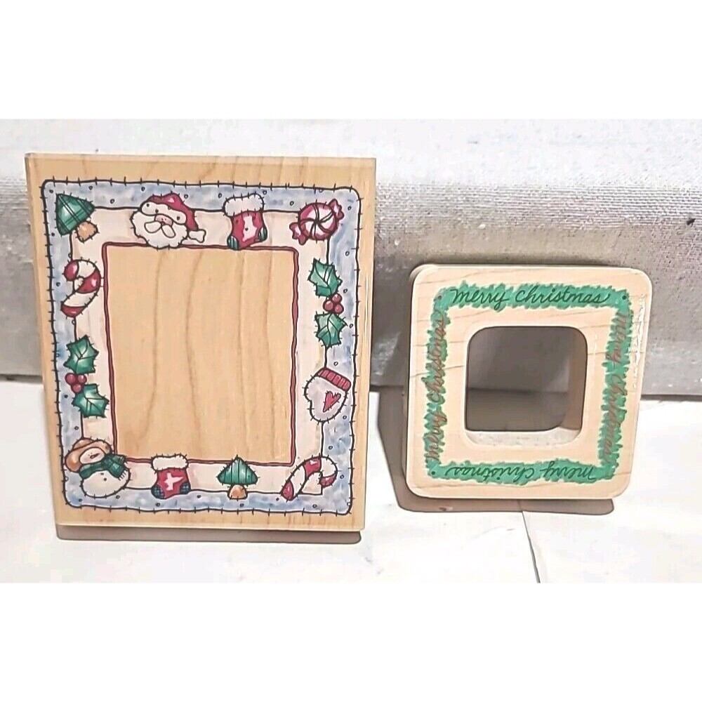 Vintage Penny Black Jolly Patchwork Frame Rubber Stamp Merry Christmas stamping